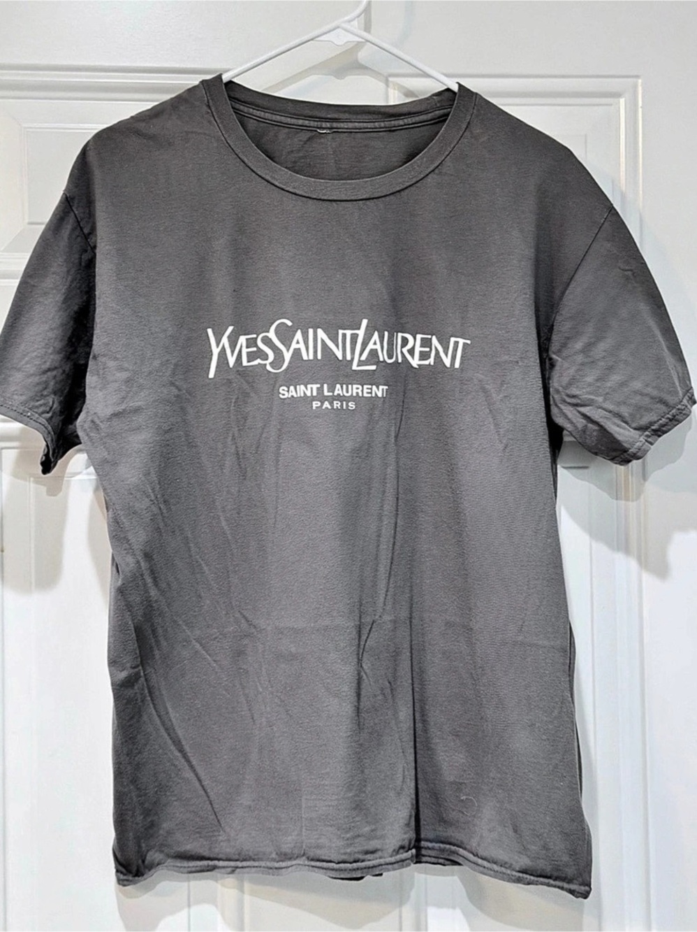 Saint Laurent Logo Short Sleeve Tee in Gray Like New